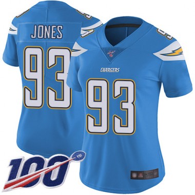 Los Angeles Chargers NFL Football Justin Jones Electric Blue Jersey Women Limited 93 Alternate 100th Season Vapor Untouchable